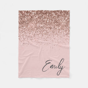 Girly Roos Gold Blush Pink Glitter Monogram Fleece Deken