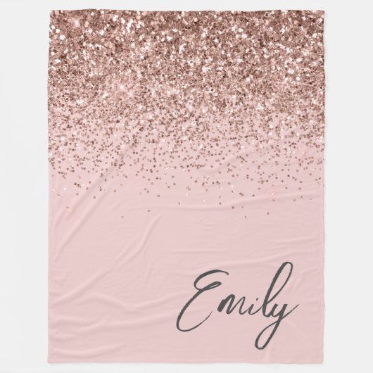 Girly Roos Gold Blush Pink Glitter Monogram Fleece Deken (Voorkant)