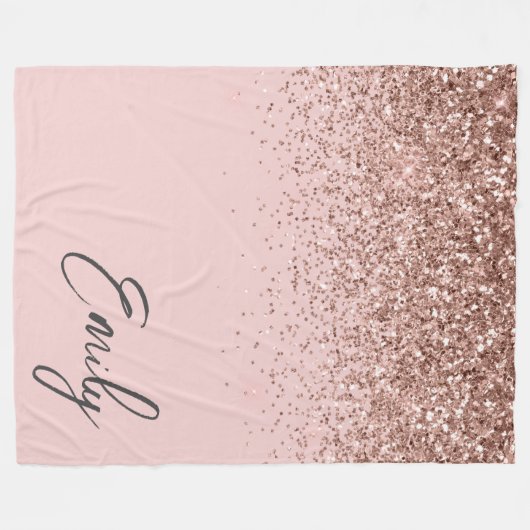 Girly Roos Gold Blush Pink Glitter Monogram Fleece Deken (Voorkant (Horizontaal))
