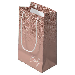 Girly Roos Gold Blush Pink Glitter Monogram Klein Cadeauzakje