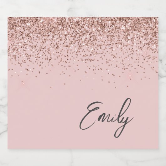 Girly Roos Gold Blush Pink Glitter Monogram Likeurfles Etiket (Enkel label)