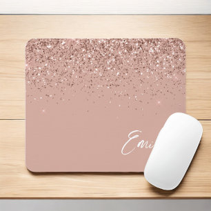 Girly Roos Gold - Blush Pink Glitter Monogram Mous Muismat