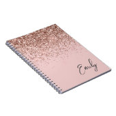 Girly Roos Gold Blush Pink Glitter Monogram Notitieboek (Rechterzijde)