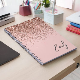Girly Roos Gold Blush Pink Glitter Monogram Notitieboek
