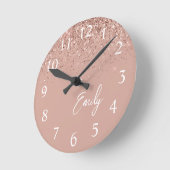 Girly Roos Gold Blush Pink Glitter Monogram Ronde Klok (Hoek)