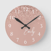 Girly Roos Gold Blush Pink Glitter Monogram Ronde Klok (Voorkant)
