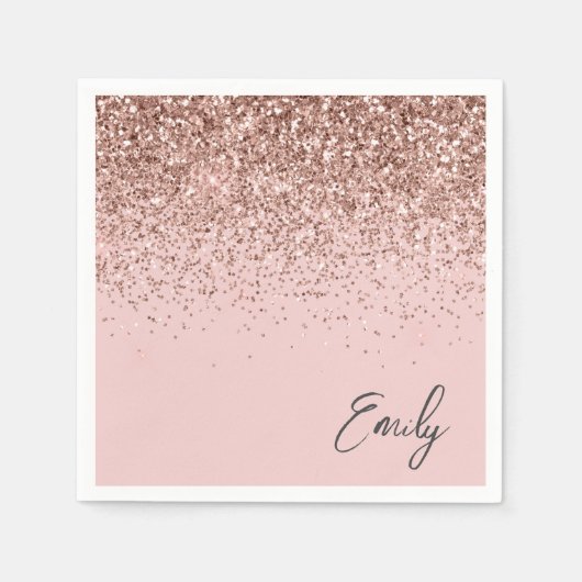 Girly Roos Gold Blush Pink Glitter Monogram Servet (Voorkant)