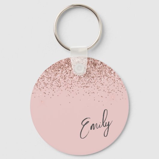Girly Roos Gold Blush Pink Glitter Monogram Sleutelhanger (Voorkant)