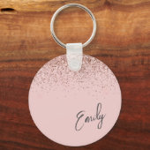 Girly Roos Gold Blush Pink Glitter Monogram Sleutelhanger (Voorkant)
