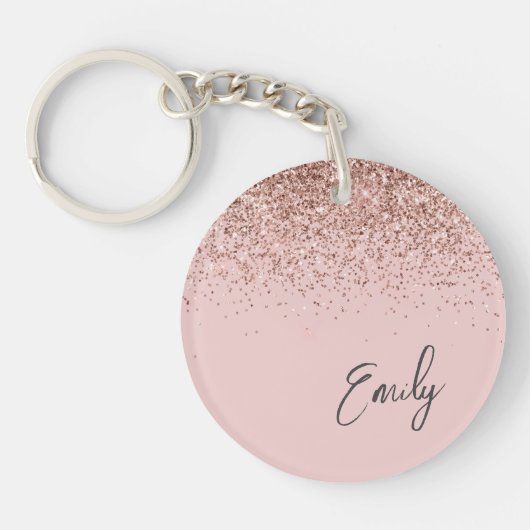 Girly Roos Gold Blush Pink Glitter Monogram Sleutelhanger (Voorkant)