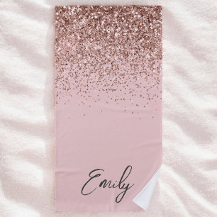 Girly Roos Gold Blush Pink Glitter Monogram Strandlaken