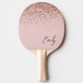 Girly Roos Gold Blush Pink Glitter Monogram Tafeltennisbatje (Voorkant)