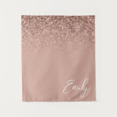 Girly Roos Gold Blush Pink Glitter Monogram Wandkleed (Voorkant)