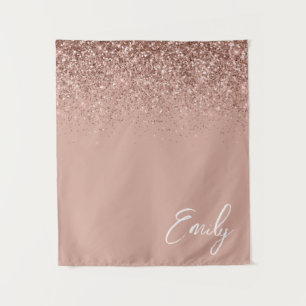 Girly Roos Gold Blush Pink Glitter Monogram Wandkleed