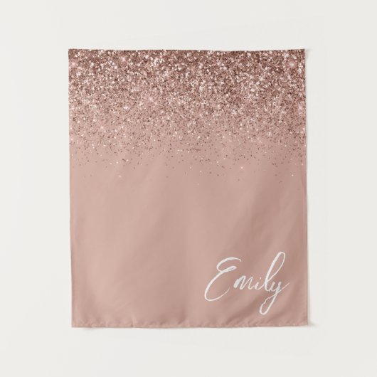 Girly Roos Gold Blush Pink Glitter Monogram Wandkleed (Voorkant)