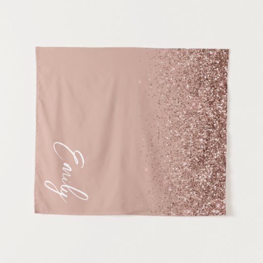 Girly Roos Gold Blush Pink Glitter Monogram Wandkleed (Voorkant (horizontaal))
