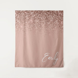 Girly Roos Gold Blush Pink Glitter Monogram Wandkleed