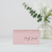 Girly Roos Gold Blush Pink Glitter Visitekaartje (Staand voorkant)