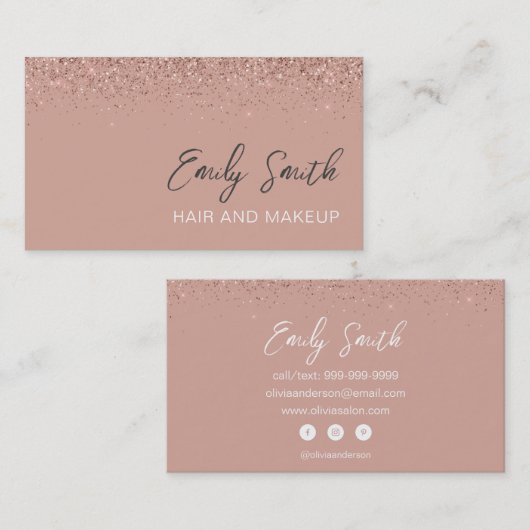 Girly Roos Gold Blush Pink Glitter Visitekaartje (Voorkant / Achterkant)