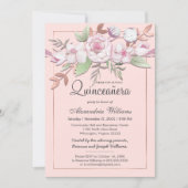 Girly Roos Gold Blush Roze Bloemen Quinceañera Kaart (Voorkant)