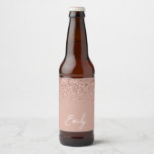 Girly Roos Gold Blush Roze Glitter Monogram Beer B Bier Etiket (Voorkant)