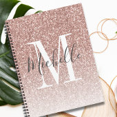 Girly Roos Gold Blush Roze Glitter Monogram Naam Notitieboek