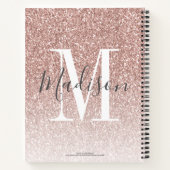 Girly Roos Gold Blush Roze Glitter Monogram Naam Notitieboek (Achterkant)