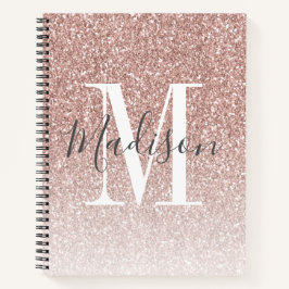 Girly Roos Gold Blush Roze Glitter Monogram Naam Notitieboek