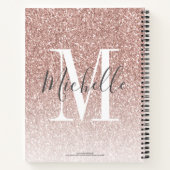 Girly Roos Gold Blush Roze Glitter Monogram Naam Notitieboek (Achterkant)