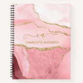 Girly Roos Gold Blush Roze Glitter Monogram Naam Notitieboek (Voorkant)