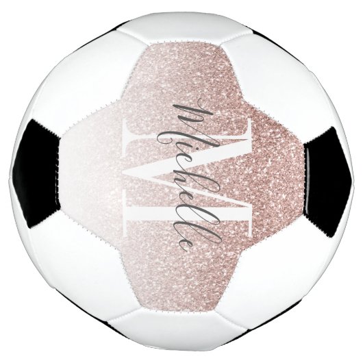 Girly Roos Gold Blush Roze Glitter Monogram Naam Voetbal (Gedraaid)