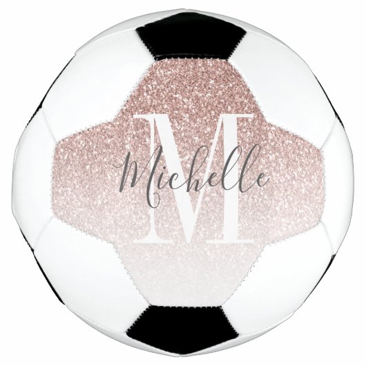 Girly Roos Gold Blush Roze Glitter Monogram Naam Voetbal (Voorkant)