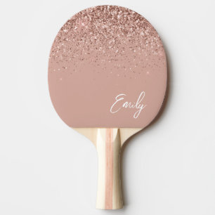 Girly Roos Gold Blush Roze Glitter Monogram Ping P Tafeltennisbatje