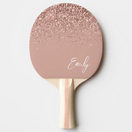 Girly Roos Gold Blush Roze Glitter Monogram Ping P Tafeltennisbatje (Voorkant)