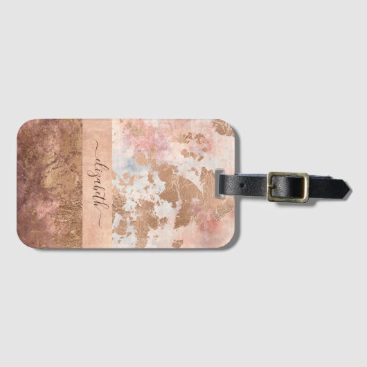 Girly Roos Gold Blush roze marmer Bagagelabel (Voorkant (horizontaal))