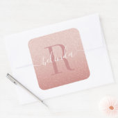 Girly Roos Gold Blush Roze Monogram Name Square St Vierkante Sticker (Envelop)