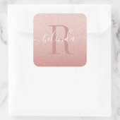 Girly Roos Gold Blush Roze Monogram Name Square St Vierkante Sticker (Tas)