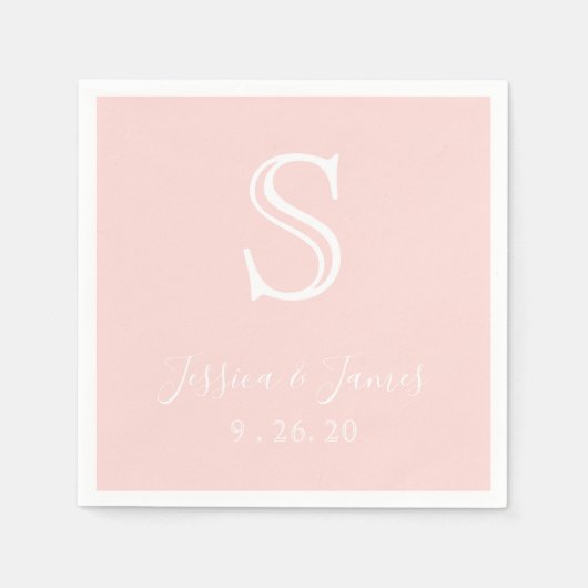 Girly Roos Gold Blush Roze Monogram Servetten (Voorkant)