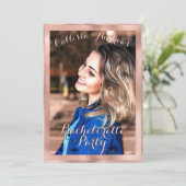 Girly Roos Gold Border Foto Collage Bachelorette Kaart (Staand voorkant)