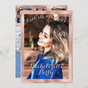 Girly Roos Gold Border Foto Collage Bachelorette Kaart