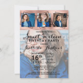 Girly Roos Gold Border Foto Collage Sweet 16 Kaart (Achterkant)