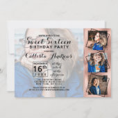 Girly Roos Gold Border Foto Collage Sweet 16 Kaart (Achterkant)