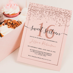 Girly roos gold confetti blush roze chic Sweet 16 Kaart