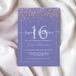 Girly roos gold confetti paars blue chic Sweet 16 Kaart<br><div class="desc">Een korrelig,  elegant en chic roos goudfolie confetti en geometrische lijst border Sweet 16 verjaardagsfeestdag,  op een bewerkbare paarse blauwe rand rand van de jaarachtergrond en een modern elegant script font,  is perfect voor elegant girly party. Voeg je foto aan de achterkant toe</div>