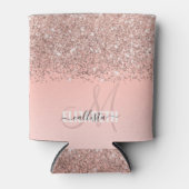 Girly Roos Gold Confetti Pink Gradient Monogram Blikjeskoeler (Voorkant)