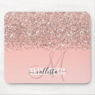 Girly Roos Gold Confetti Pink Gradient Monogram Muismat