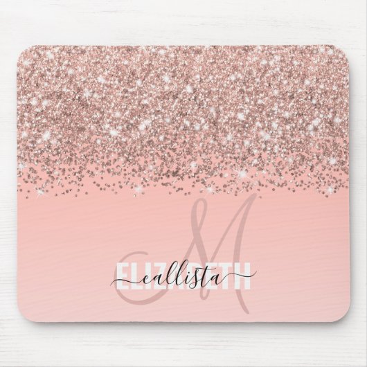 Girly Roos Gold Confetti Pink Gradient Monogram Muismat (Voorkant)