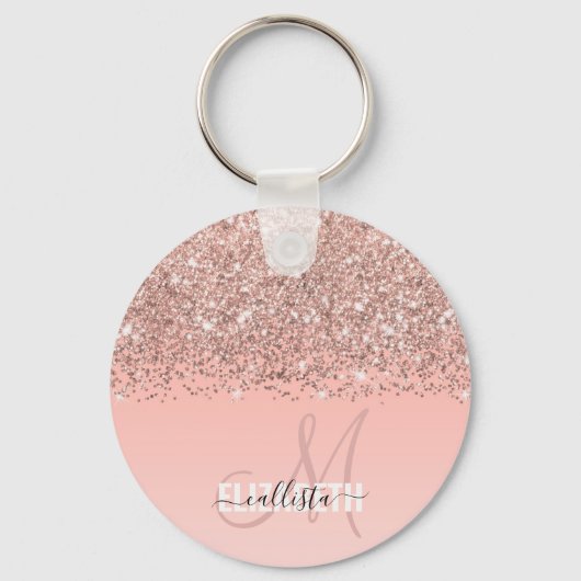 Girly Roos Gold Confetti Pink Gradient Monogram Sleutelhanger (Voorkant)