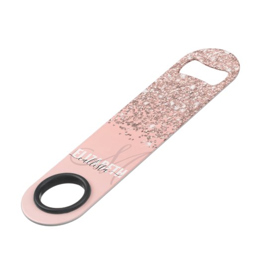 Girly Roos Gold Confetti Pink Gradient Monogram Speed Flessenopener (Voorkant Gekanteld)