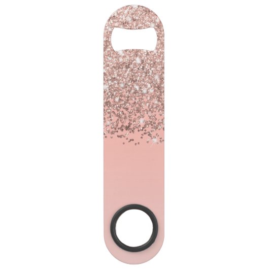Girly Roos Gold Confetti Pink Gradient Monogram Speed Flessenopener (Achterkant)